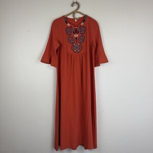 H&J Embroidered Boho Hippie Maxi Dress 3/4 Bell Sleeve Orange Tagged XL / True M